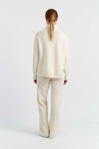 Cream Pure Cashmere Relaxed Rollneck Sweater