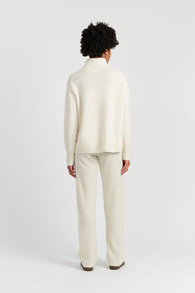 Cream Pure Cashmere Relaxed Rollneck Sweater