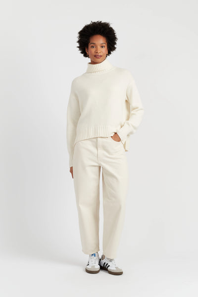 Cream Pure Cashmere Relaxed Rollneck Sweater