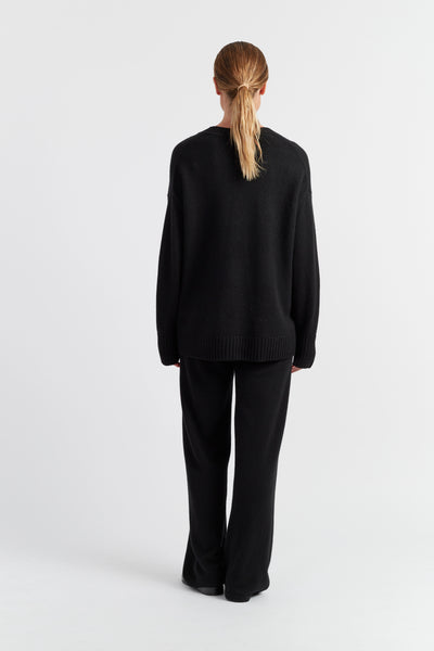 Black Pure Cashmere Chunky Crew Neck Sweater