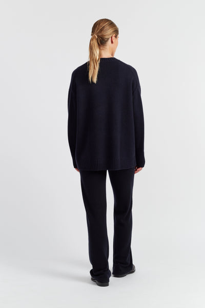 Navy Pure Cashmere Chunky Crew Neck Sweater
