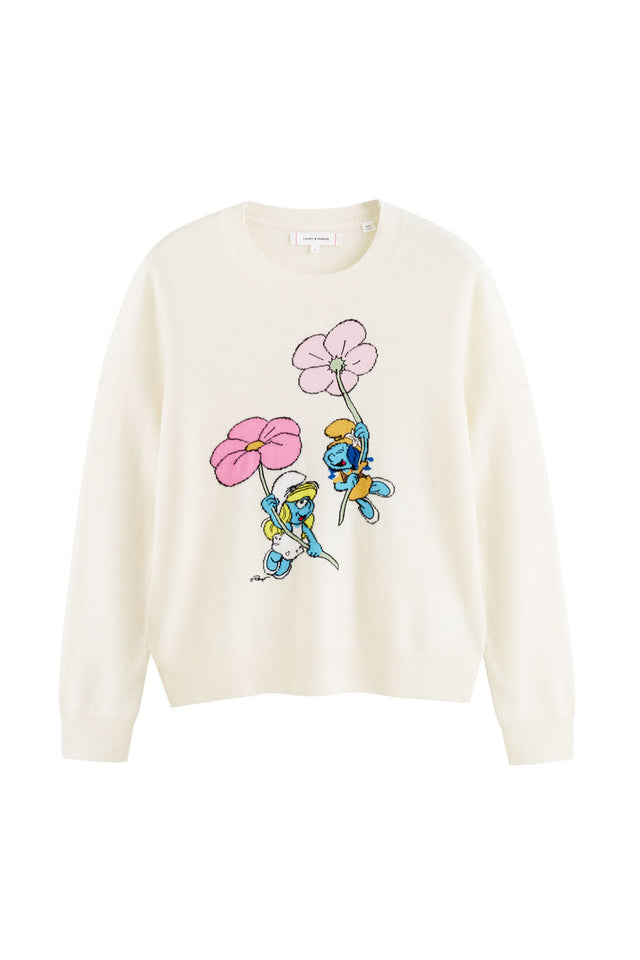 Cream Wool-Cashmere Smurfs in Bloom Sweater image 2