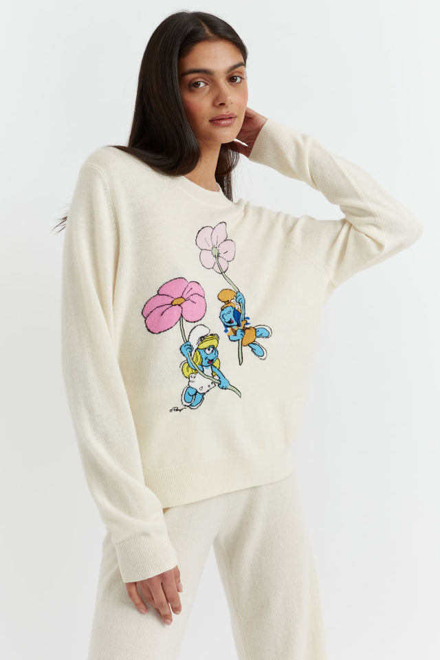 Cream Wool-Cashmere Smurfs in Bloom Sweater image 1