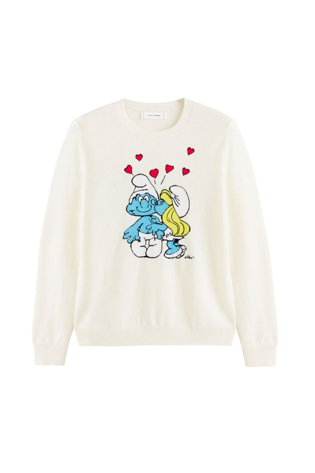 Cream Wool-Cashmere Kissing Smurfs Sweater image 2