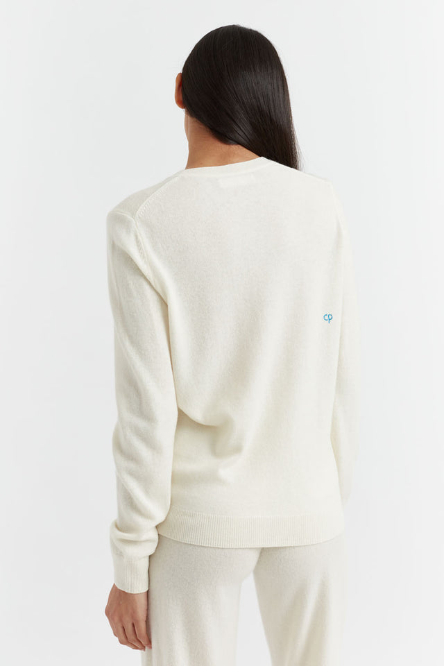 Cream Wool-Cashmere Kissing Smurfs Sweater image 3