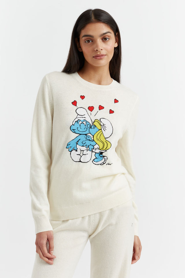 Cream Wool-Cashmere Kissing Smurfs Sweater image 1