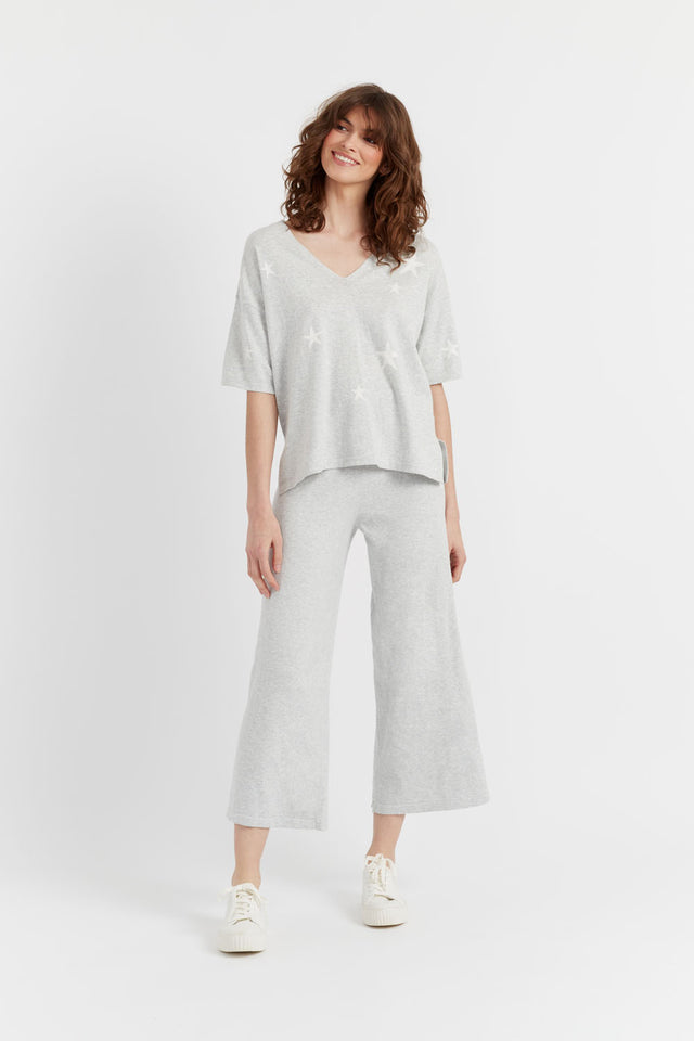 Grey Cotton Cropped Wide-Leg Track Pants image 1