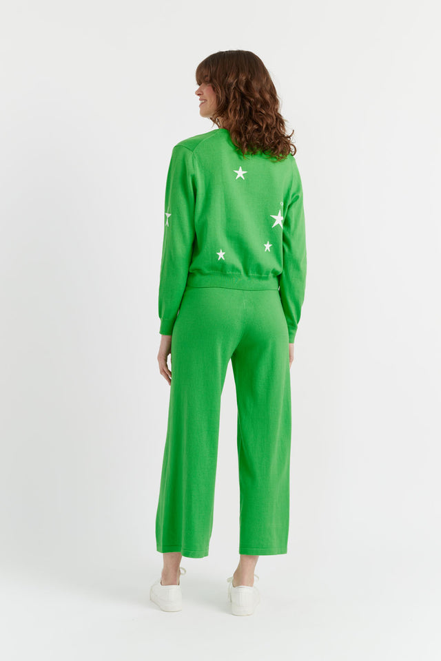 Green Cotton Cropped Wide-Leg Track Pants image 3