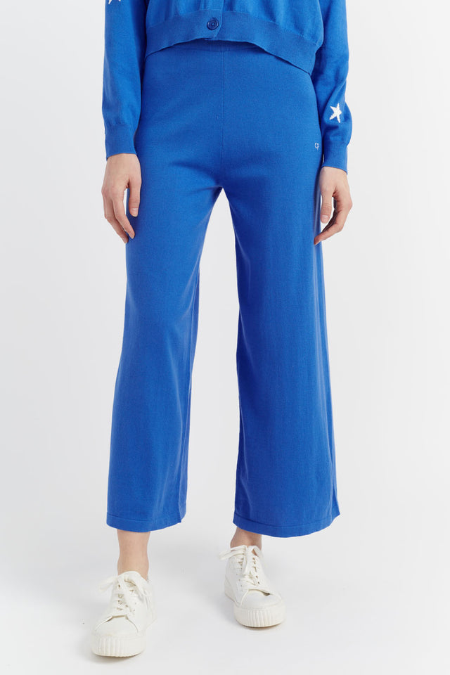 Blue Cotton Cropped Wide-Leg Track Pants image 3