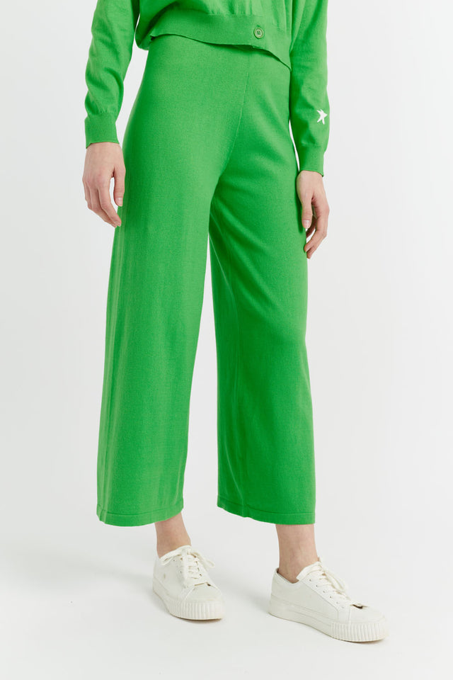 Green Cotton Cropped Wide-Leg Track Pants image 2