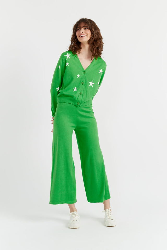 Green Cotton Cropped Wide-Leg Track Pants image 1