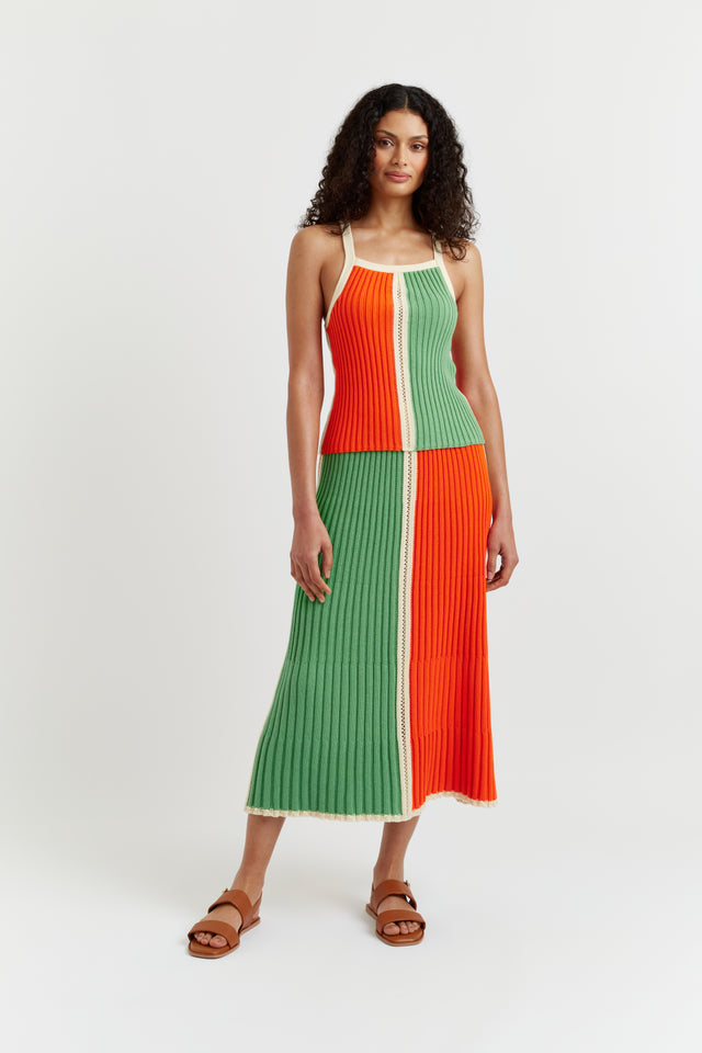 Green-Orange Cotton Riviera Colourblock Skirt image 5