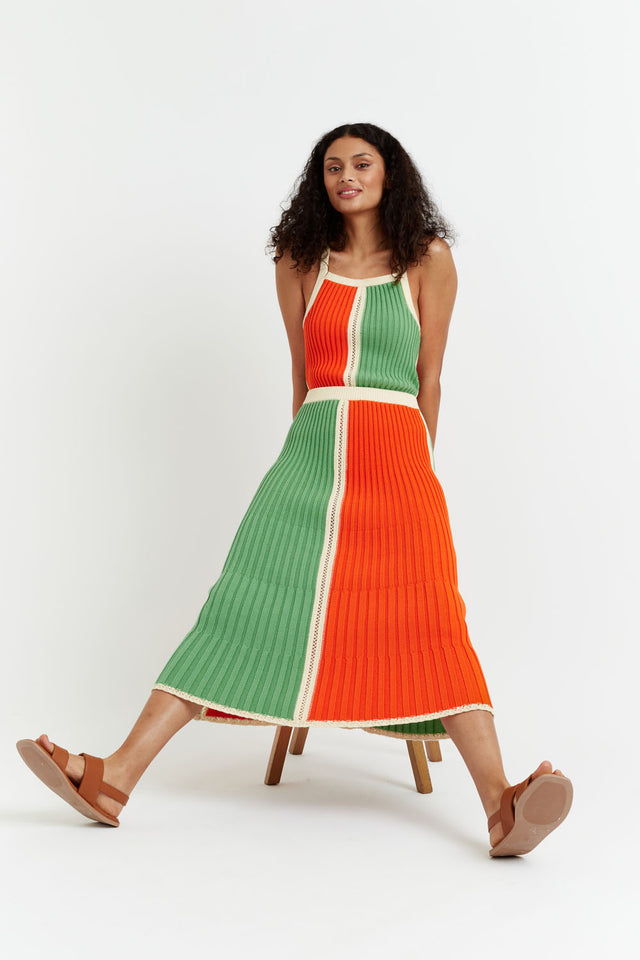 Green-Orange Cotton Riviera Colourblock Skirt image 1