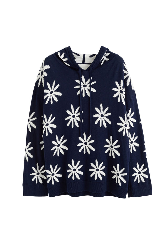 Navy Cotton-Cashmere Ditsy Daisy Hoodie image 2