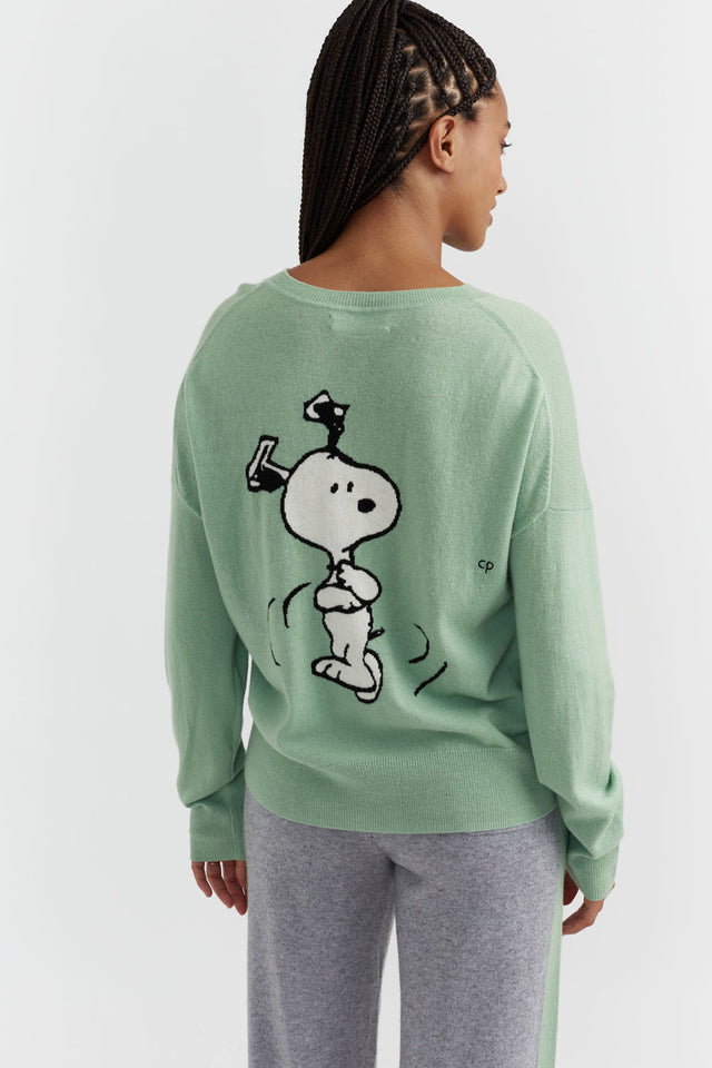 Pistachio Wool-Cashmere Dancing Snoopy Sweater image 3