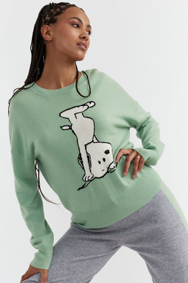 Pistachio Wool-Cashmere Dancing Snoopy Sweater image 1