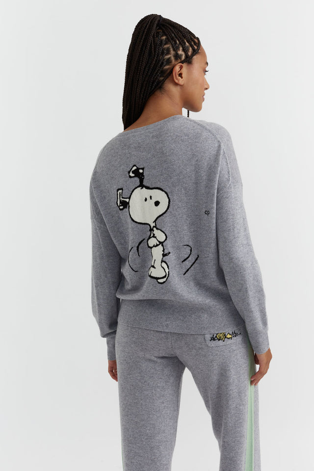 Grey Wool-Cashmere Dancing Snoopy Sweater image 3