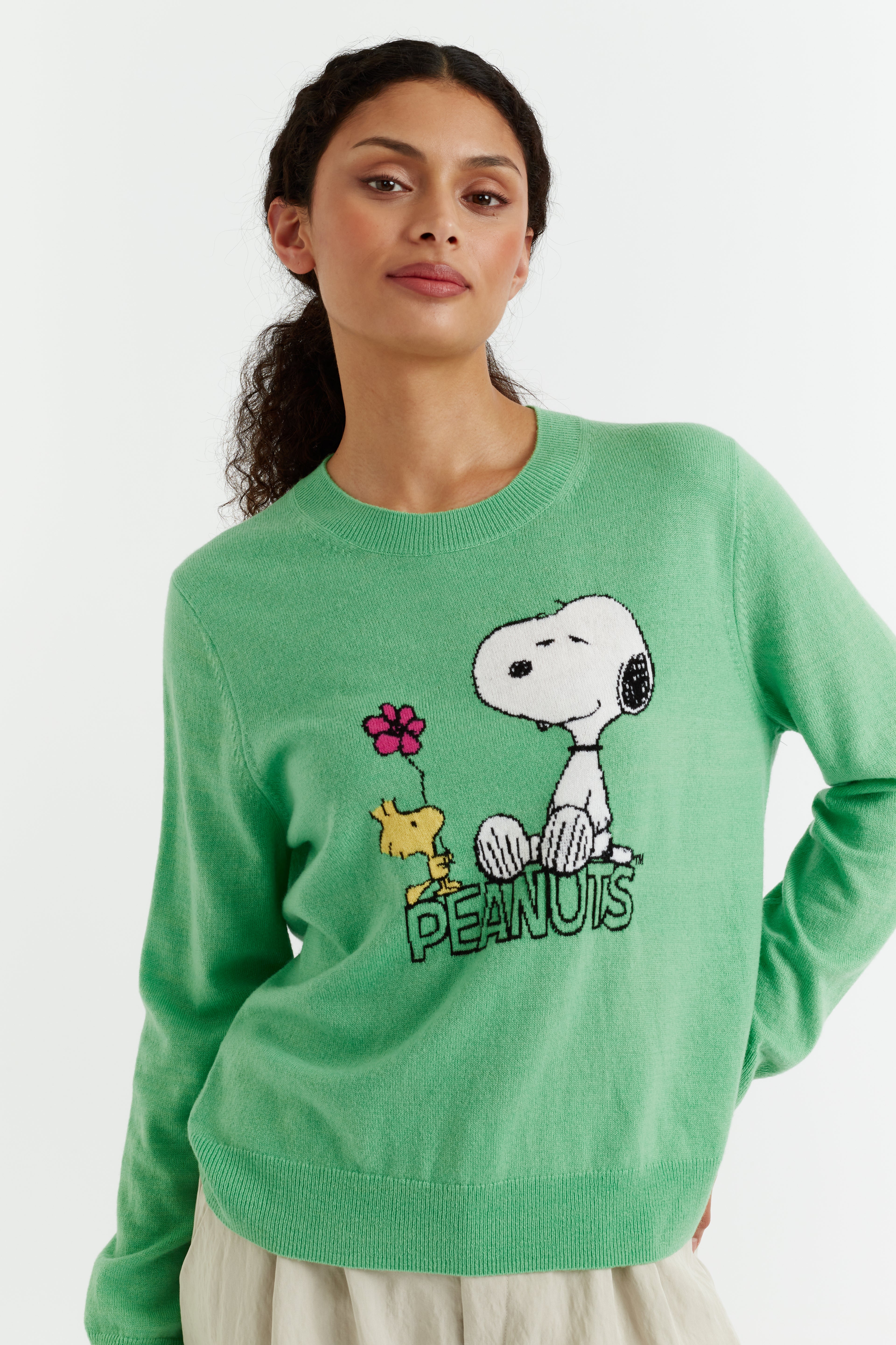 Green Wool-Cashmere Flower Power Peanuts Sweater