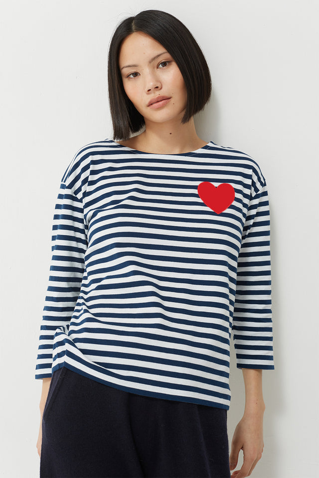 Cream Cotton Heart Breton T-Shirt image 1