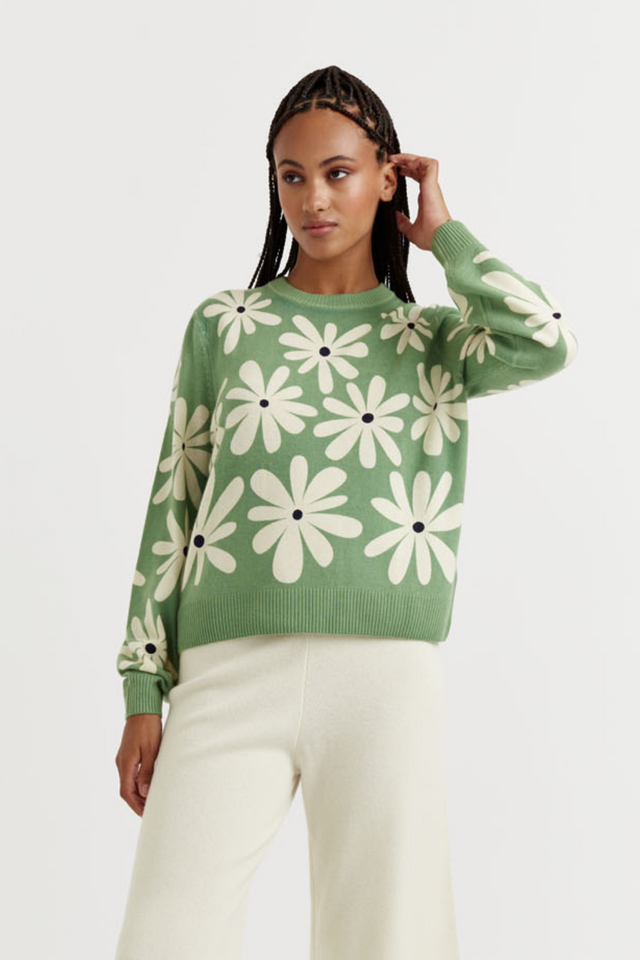 Pistachio Wool-Cashmere Ditsy Daisy Sweater image 1