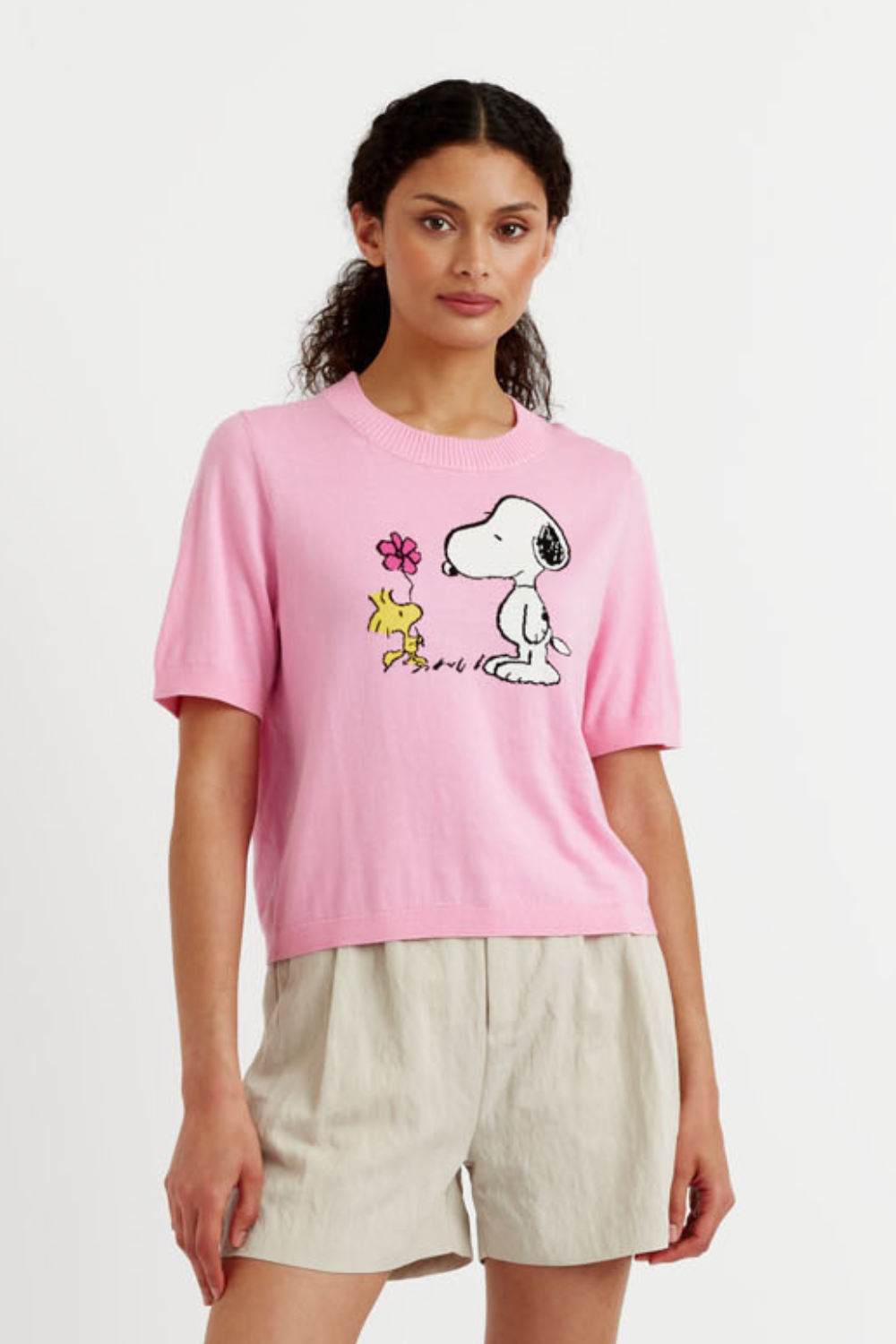 Pink Cotton Flower Power Peanuts T-Shirt