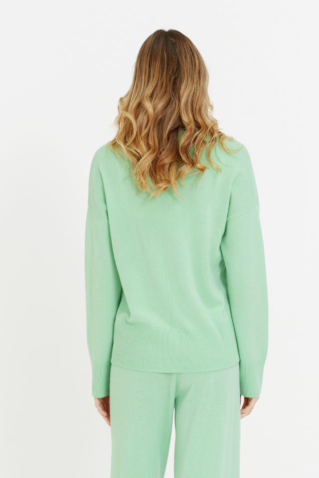 Mint-Green Wool-Cashmere V-Neck Sweater image 3