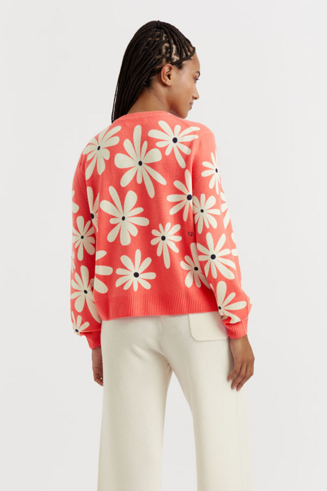 Coral Wool-Cashmere Ditsy Daisy Sweater image 3