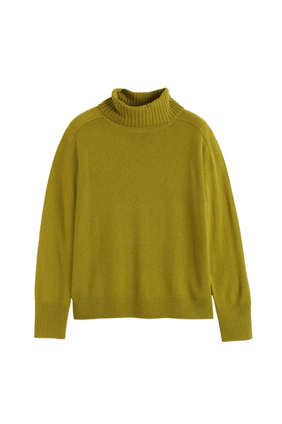 Green turtleneck sweater on a white background