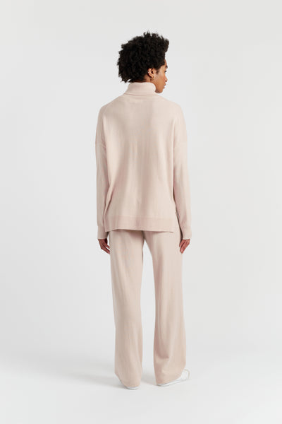 Bone Wool-Cashmere Relaxed Rollneck Sweater