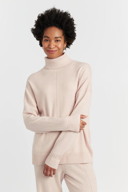 Bone Wool-Cashmere Relaxed Rollneck Sweater