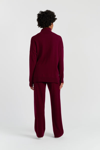 Claret Wool-Cashmere Relaxed Rollneck Sweater