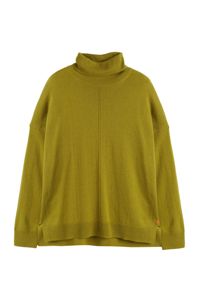 Olive Wool-Cashmere Relaxed Rollneck Sweater