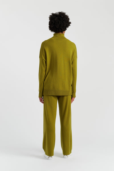 Olive Wool-Cashmere Relaxed Rollneck Sweater