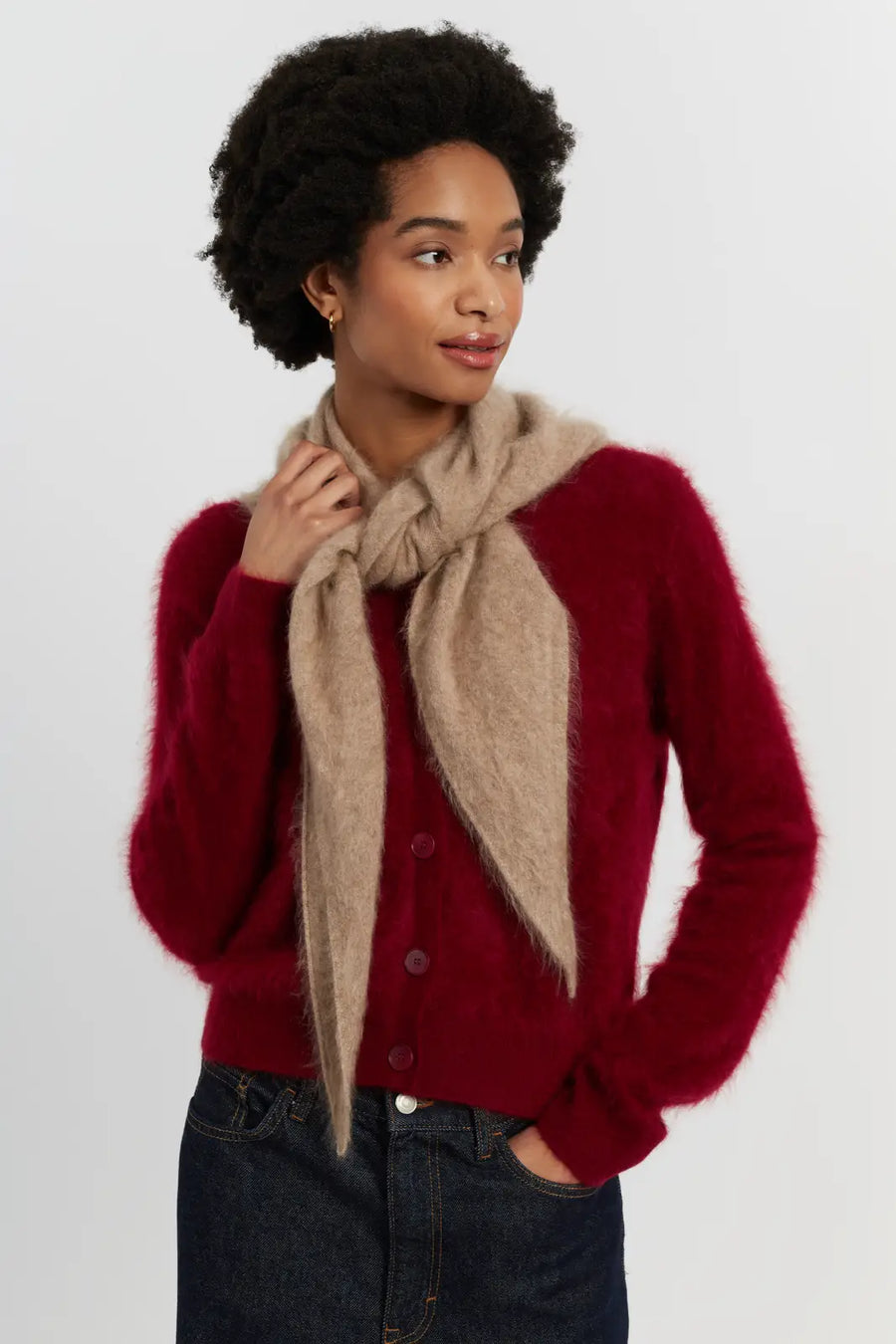 Mushroom Brushed Cashmere Triangle Scarf