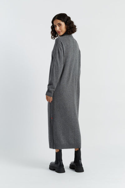 Grey Wool-Cashmere Rollneck Dress
