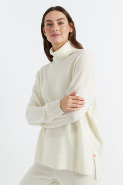 Cream Wool-Cashmere Relaxed Rollneck Sweater