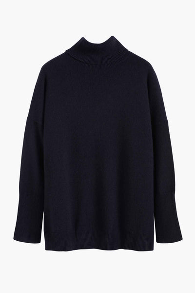Navy Pure Cashmere Rollneck Sweater
