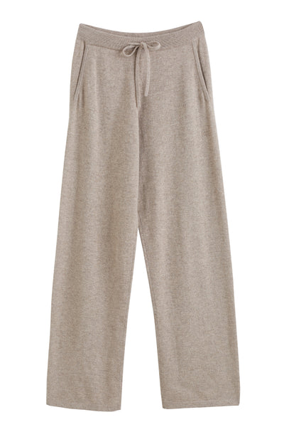 Warm-Oatmeal Pure Cashmere Wide-Leg Pants