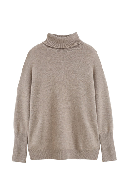 Warm-Oatmeal Pure Cashmere Rollneck Sweater