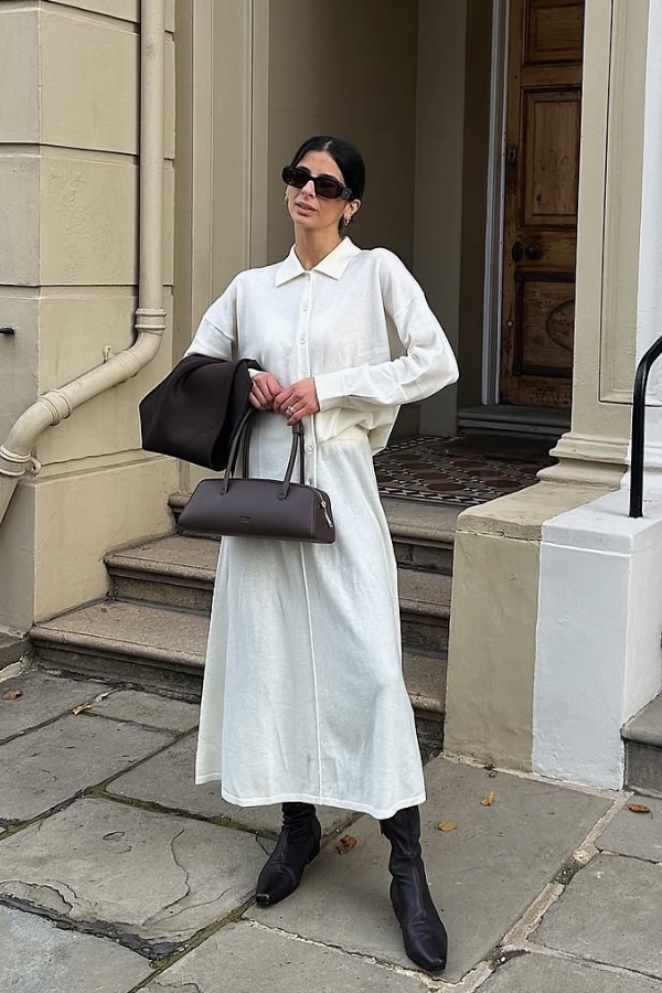 Cream Wool Cashmere Collared Shirt