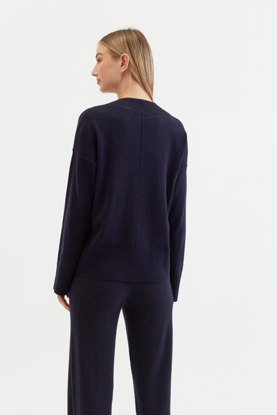 Navy Wool-Cashmere V-Neck Sweater