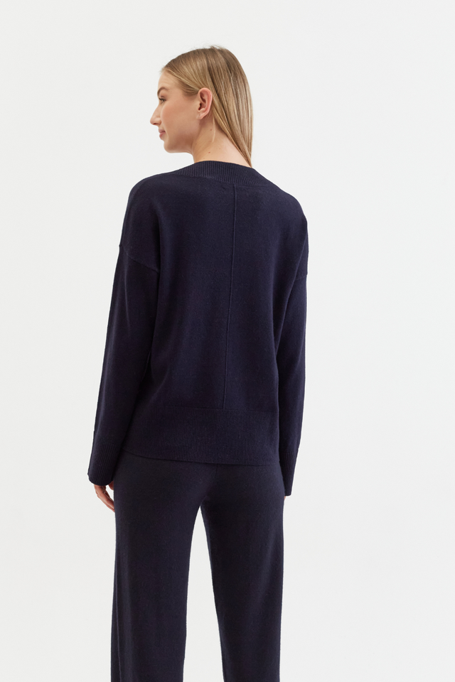 Navy Wool-Cashmere V-Neck Sweater image 3