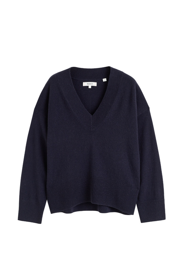 Navy Wool-Cashmere V-Neck Sweater image 2