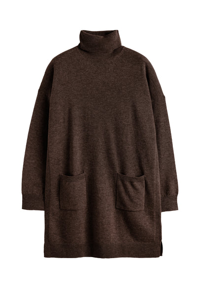 Chocolate Wool-Cashmere Mini Rollneck Dress