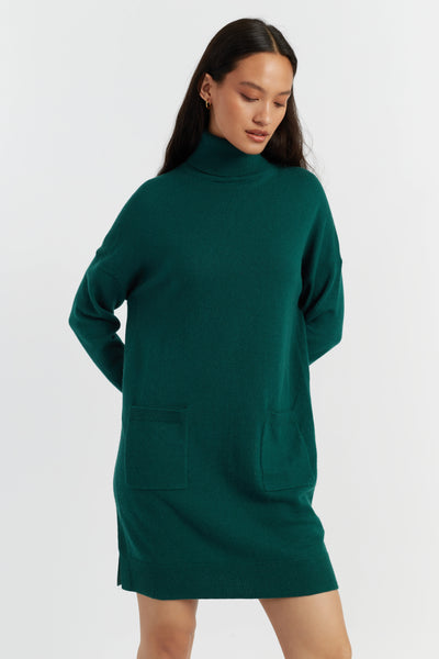 Emerald Wool-Cashmere Mini Rollneck Dress