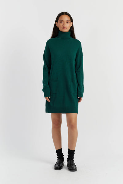 Emerald Wool-Cashmere Mini Rollneck Dress
