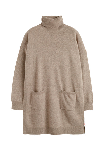 Warm-Oatmeal Wool-Cashmere Mini Rollneck Dress