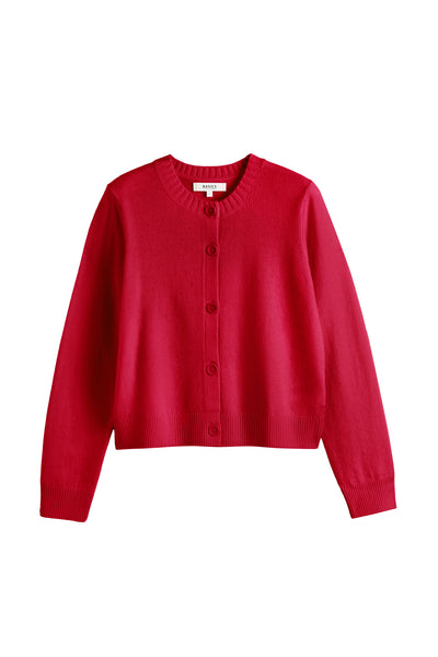 Red cardigan on a white background