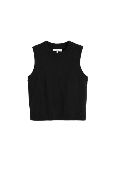 Black sleeveless top on a white background