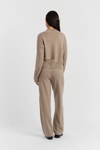Warm-Oatmeal Wool-Cashmere Funnel Neck Sweater